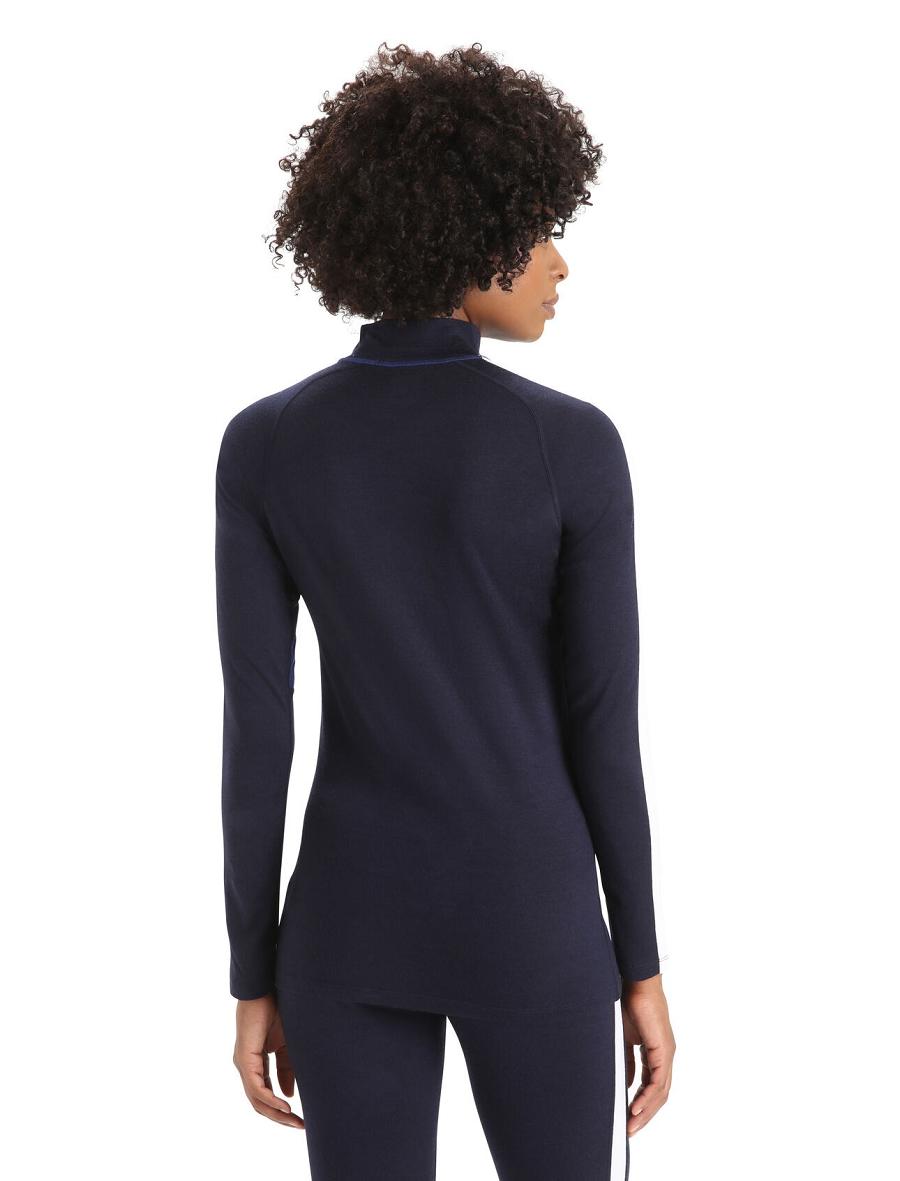 Midnight Navy / Royal Navy Icebreaker Merino 200 Sonebula Long Sleeve High Neck Thermal Top Women's One Piece & Sets | AU 1784DFMN